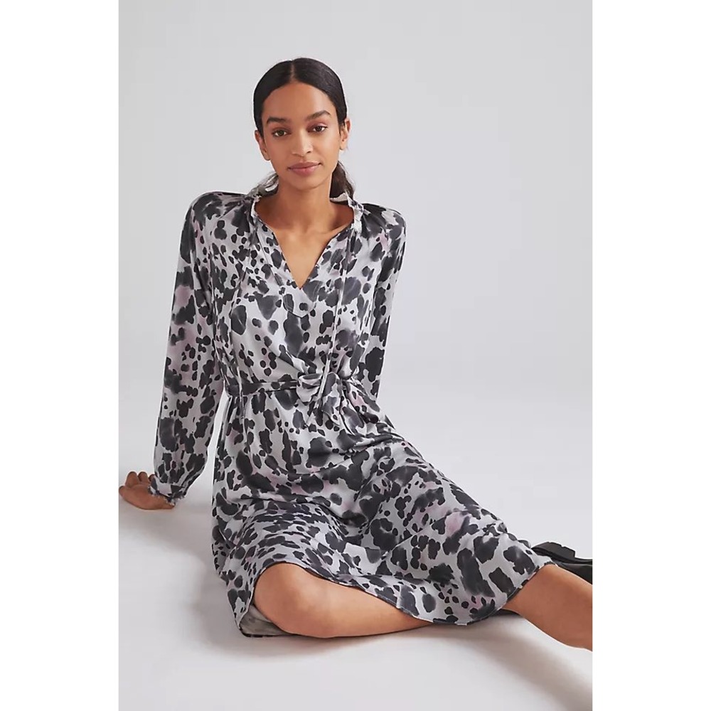 Cloth & Stone Anthropologie Abstract Leopard Print Midi Dress Grey Purple Small